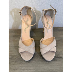 Nina Neutral Glam Crystal Platform Heels with Ankle Strap Size 9 M